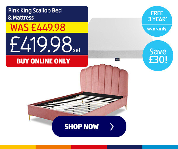 Pink King Size Scallop Bed & Mattress