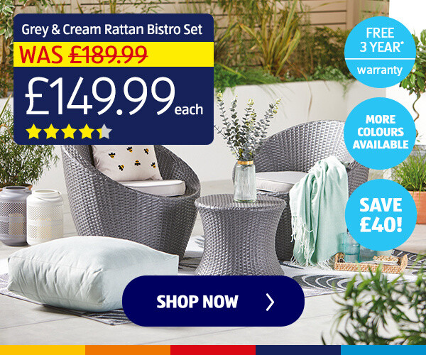 Grey & Cream Rattan Bistro Set