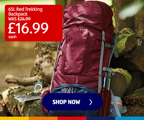 65L Red Trekking Backpack - Shop Now