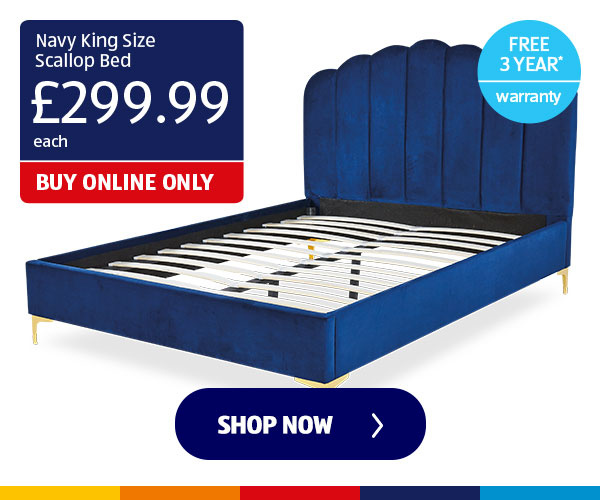 Navy King Size Scallop Bed - Shop Now