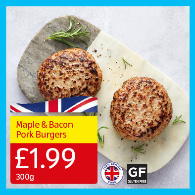 Maple & Bacon Pork Burgers 300g