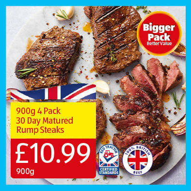 900g 4 Pack 30 Day Matured Rump Steaks - £10.99 900g