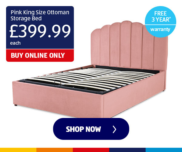 Pink King Size Ottoman Storage Bed - Shop Now