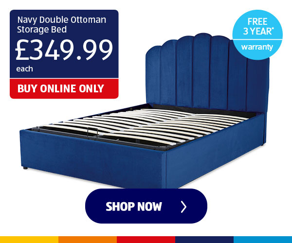 Navy Double Ottoman Storage Bed - Shop Now