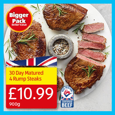 900g 30 Day Matured 4 Rump Steaks - 10.99 900g