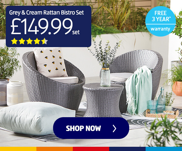 Grey & Cream Rattan Bistro Set