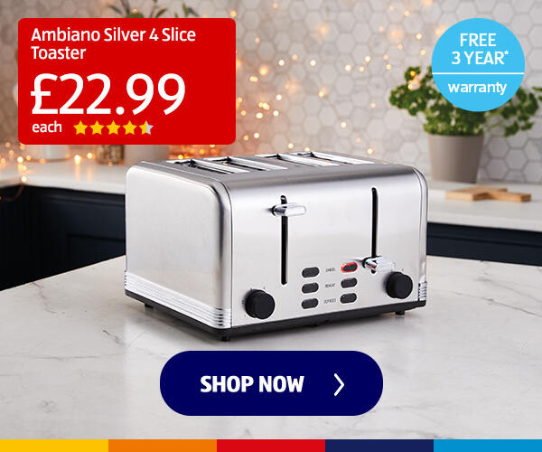 Ambiano Silver 4 Slice Toaster - Shop Now