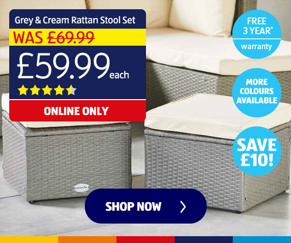 Grey & Cream Rattan Stool Set