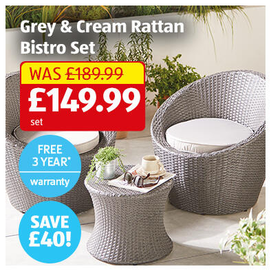 Grey & Cream Rattan Bistro Set - £149.99 set