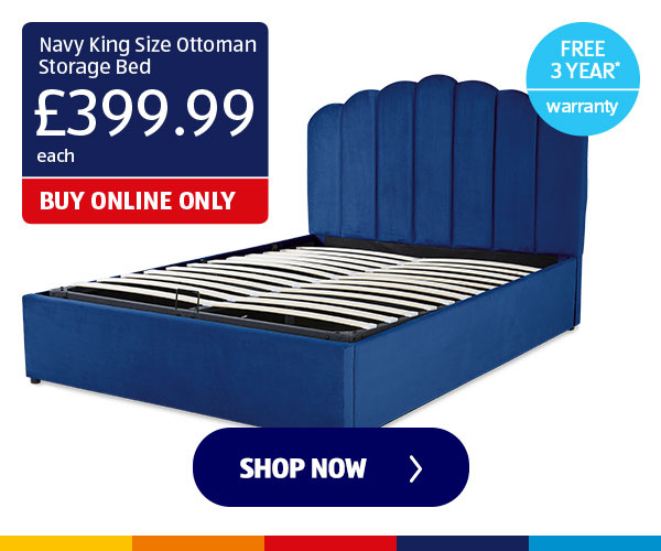 Navy King Size Ottoman Storage Bed - Shop Now