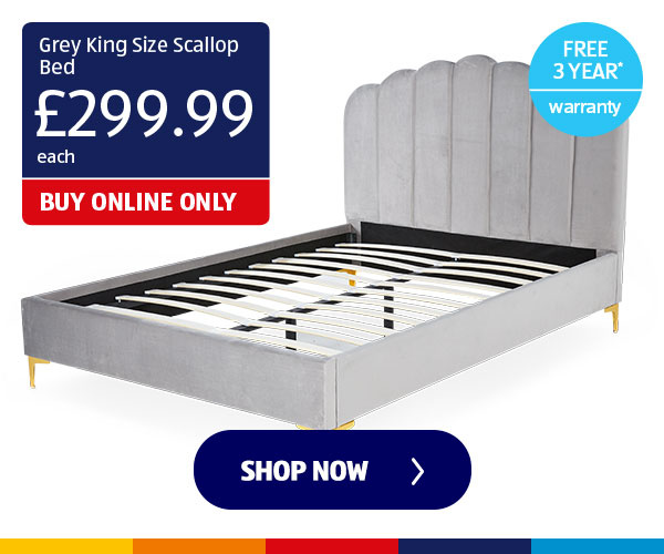 Grey King Size Scallop Bed - Shop Now