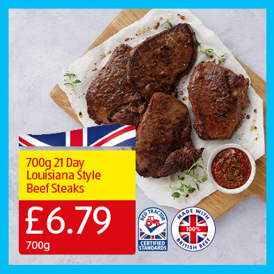 700g 21 Day Louisiana Style Beef Steaks - £6.79 700g