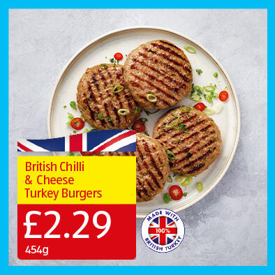 British Chilli & Cheese Turkey Burgers - 2.29 454g