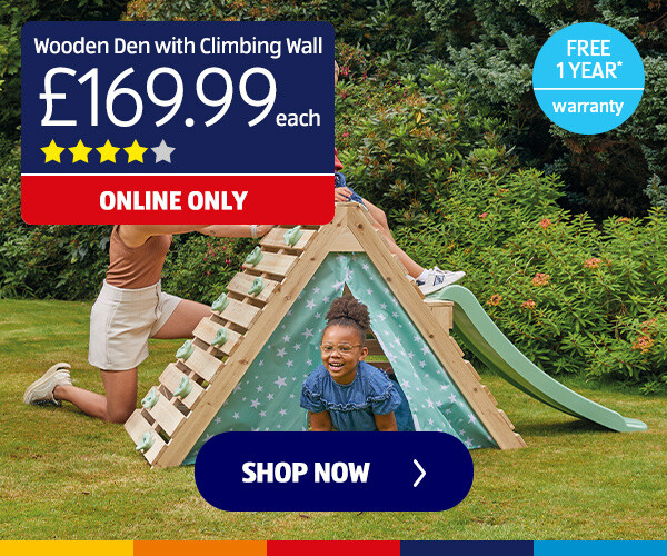 Wooden Den with Climbing Wall