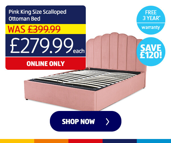 Pink King Size Scalloped Ottoman Bed