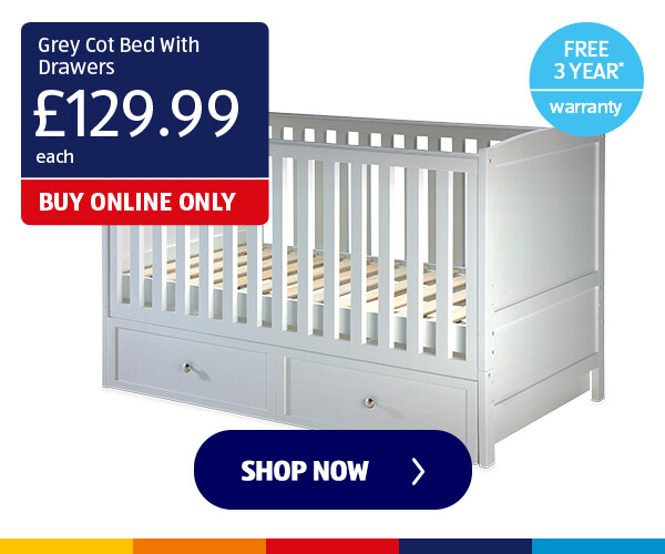 Grey Cot Bed With Drawers - Shop Now