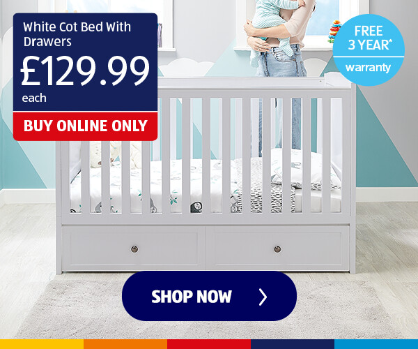 White Cot Bed With Drawers - Shop Now