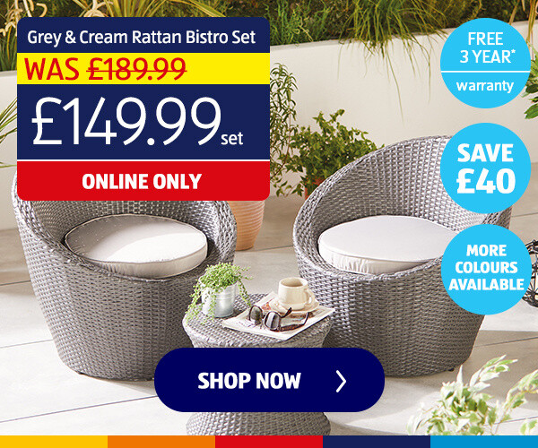 Grey & Cream Rattan Bistro Set