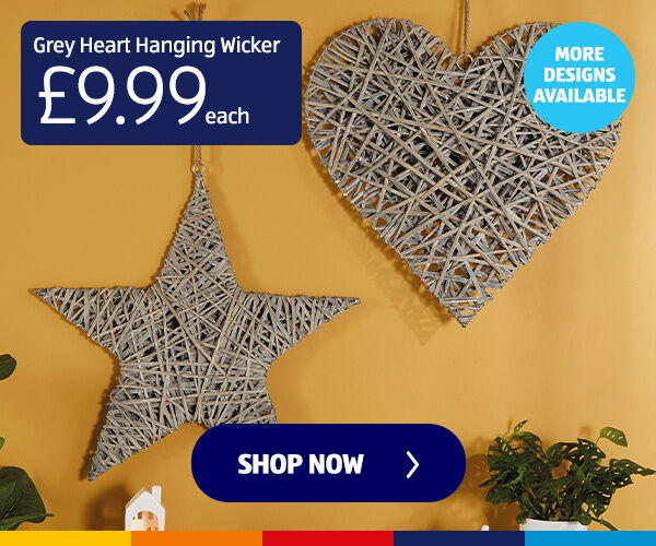 Grey Heart Hanging Wicker