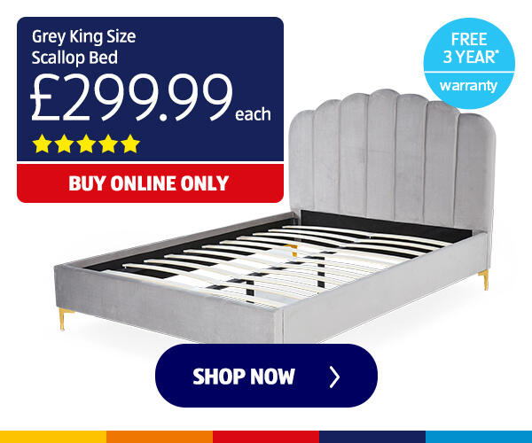 Grey King Size Scallop Bed - Shop Now