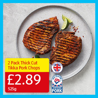 2 Pack Thick Cut Tikka Pork Chops - 2.89 525g