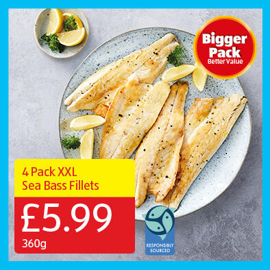 4 Pack XXL Sea Bass Fillets - 5.99 360g