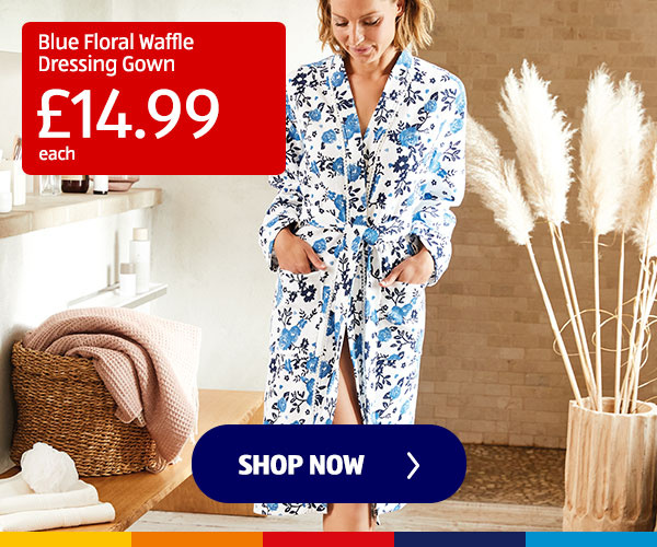 Blue Floral Waffle Dressing Gown - Shop Now