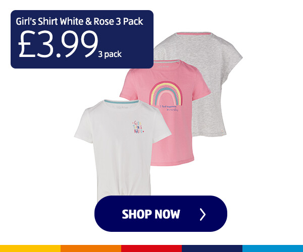 Girl's Shirt White & Rose 3 Pack