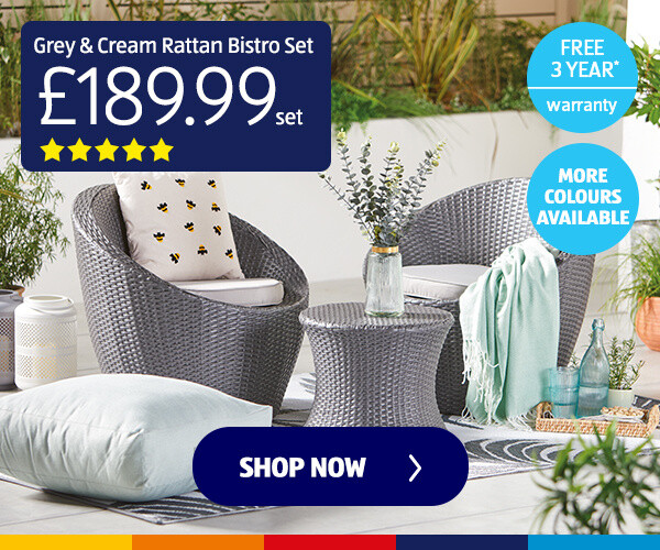 Grey & Cream Rattan Bistro Set