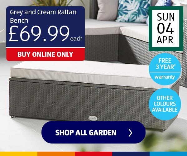 Grey and Cream Rattan Bench - Shop Now