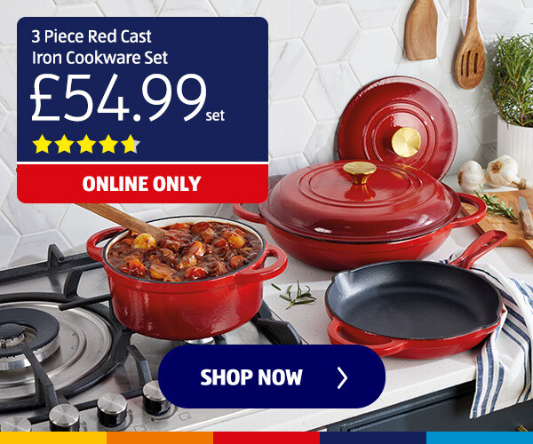 3 Piece Red Cast Iron Cookware Set