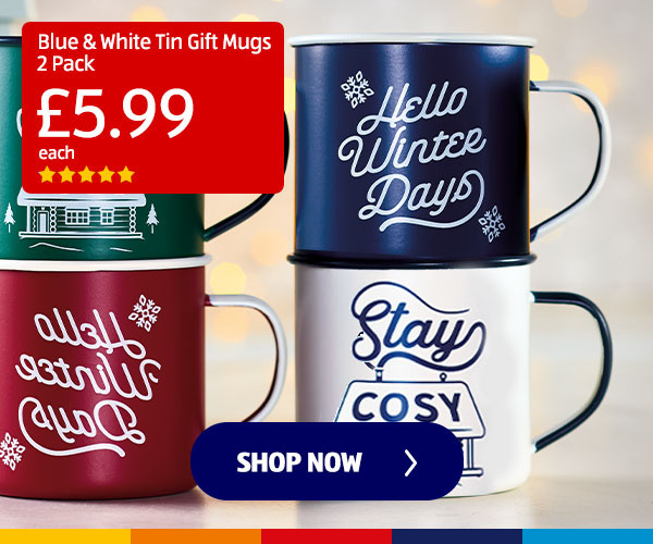 Blue & White Tin Gift Mugs 2 Pack - Shop Now