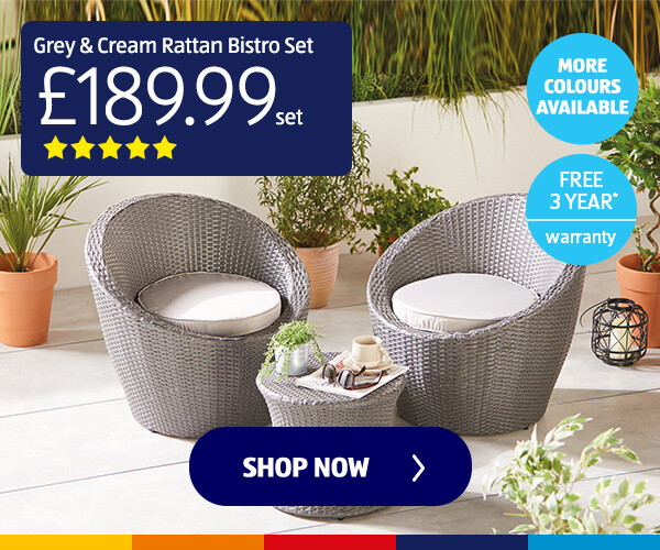 Grey & Cream Rattan Bistro Set