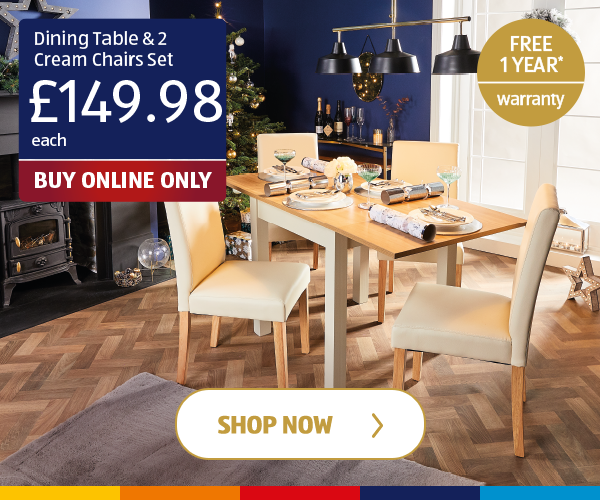 Dining Table & 2 Cream Chairs Set - Shop Now