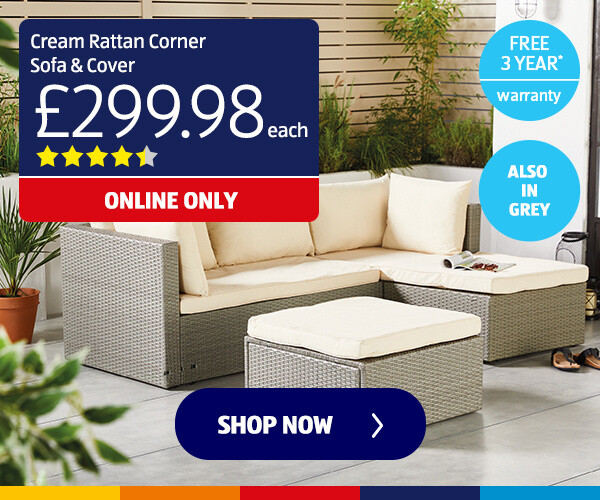 Cream Rattan Corner Sofa & Cover