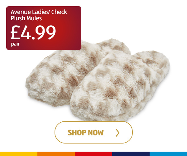 Avenue Ladies' Check Plush Mules - Shop Now