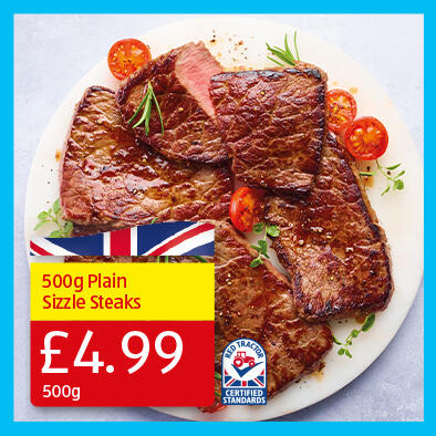 500g Plain Sizzle Steaks - 4.99 500g