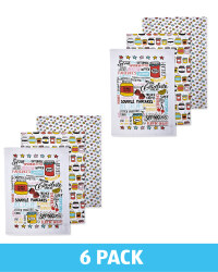 Toppings Printed Tea Towels 6 Pack