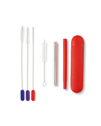 Red Reusable Straw & Cleaner Set