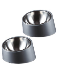 Grey Slanted Pet Bowl 2 Pack