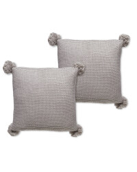 Grey Knit Cushion With Pom - 2 Pack