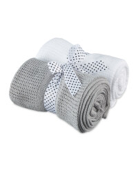 2 Pack Cellular Small Blanket - Grey & White