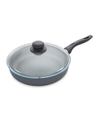28cm Enamel Frying Pan & Glass Lid - Grey & Stone