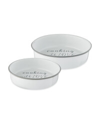 White Round Enamel Bakeware 2PK