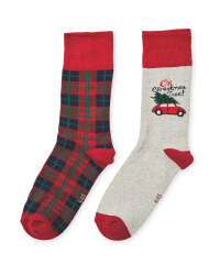 Oh Xmas Tree & Tartan Socks 2 Pack