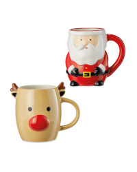 3D Santa & Reindeer Mug Set
