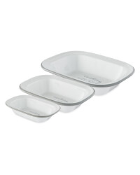 White Rectangle Enamel Bakeware 3PK