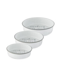 White Round Enamel Bakeware 3PK