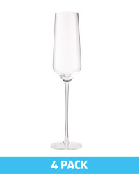 4 Pack Champagne Glasses - Clear Trim