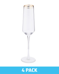 4 Pack Champagne Glasses - Gold Trim